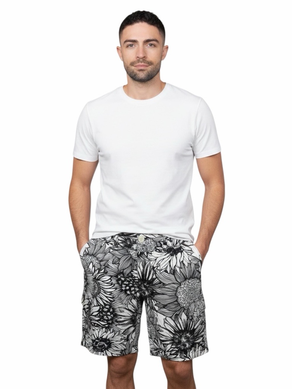 Osklen Black & White Floral Shorts Size 30 Cotton Lightweight Designer